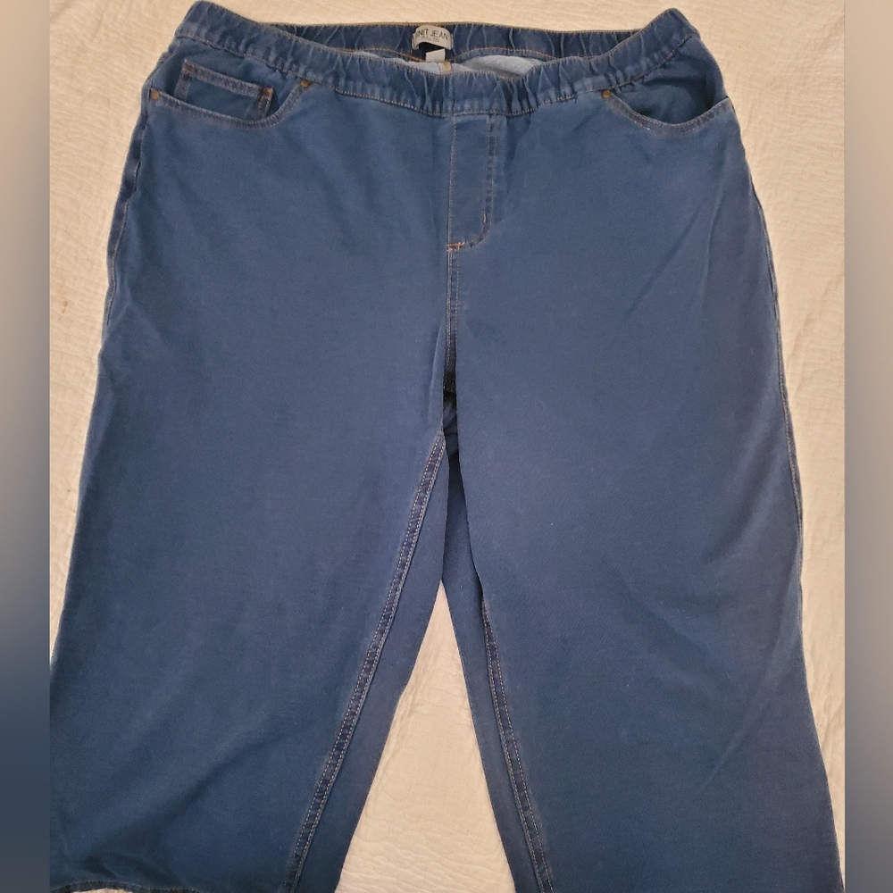 Catherines Knit Jean Pull-On Pants in Denim Blue